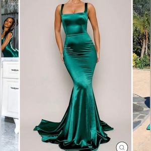 Emerald Satin ModaGlam Gown with Train